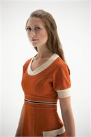 Denim dress on orange